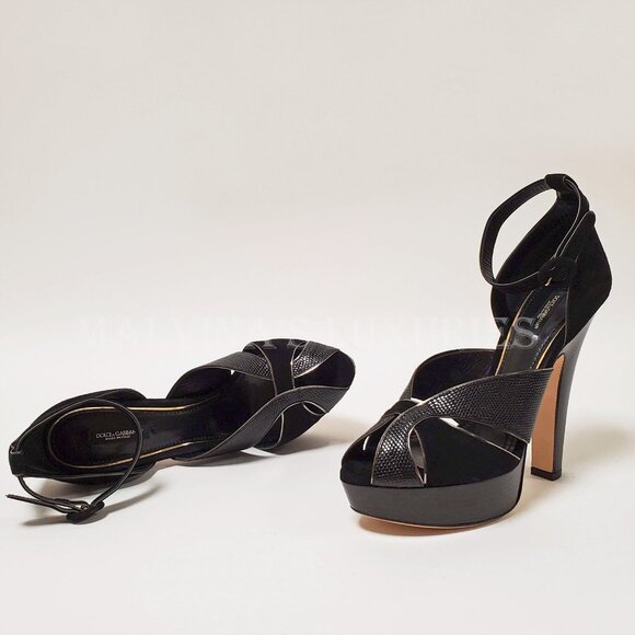 DOLCE & GABBANA SHOES BLACK SUEDE LEATHER PLATFORM SANDALS sz IT 40 US 10 - Picture 3 of 12